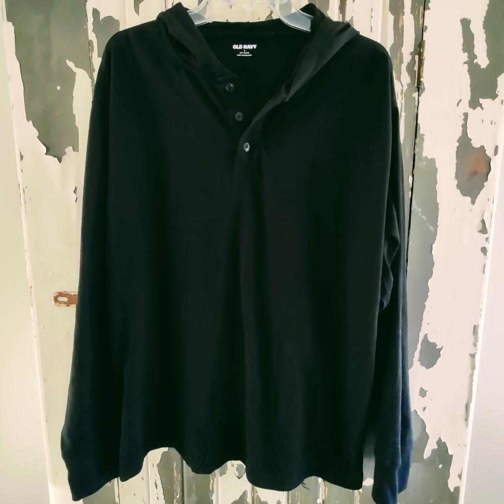 OLD NAVY BLACK LIGHTWEIGHT HOODIE, SOFT WASHED LARGE